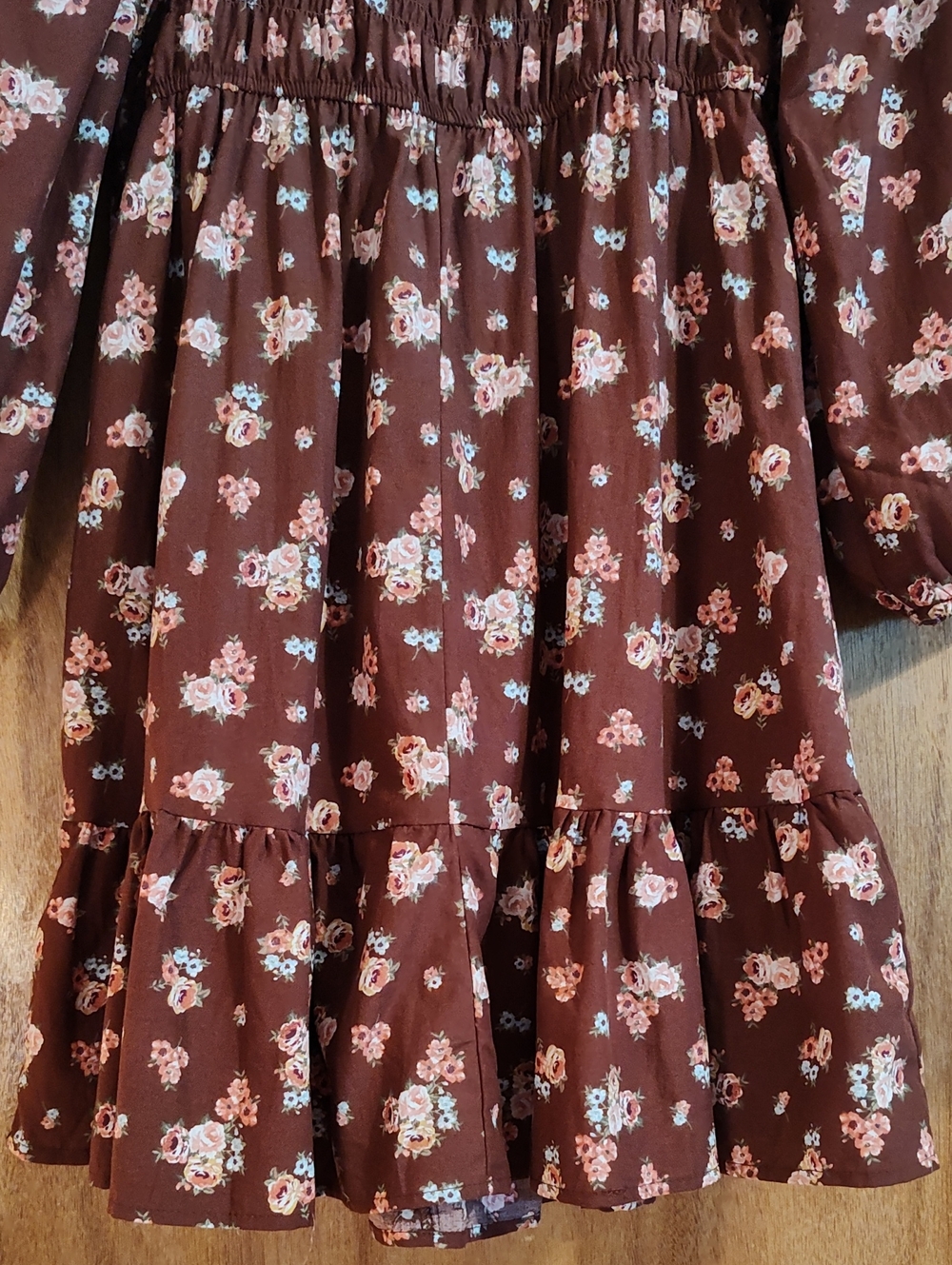 Celebrity Pink Puff Sleeve Babydoll Dress Vintage Bloom Brown Coral Smocked Med - Picture 10 of 15